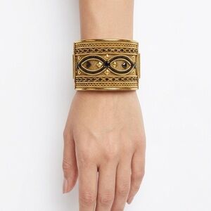 Brass Gold-Tone Wide Embellished Cuff Bracelet Hinge